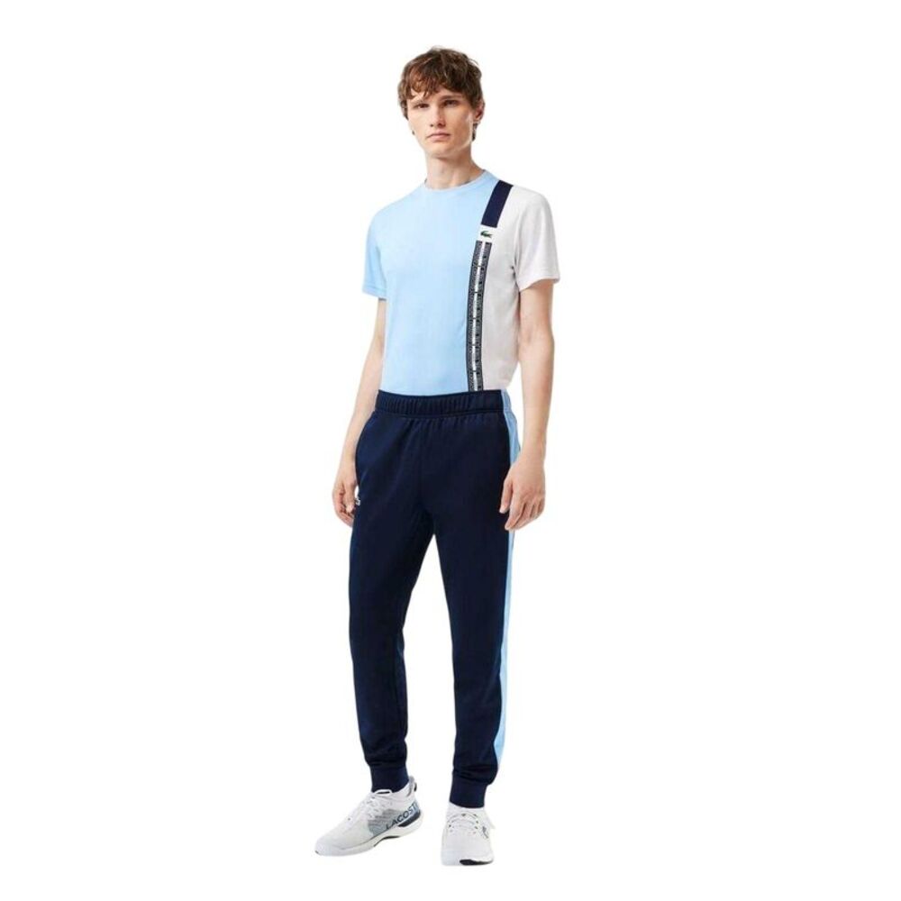 Lacoste Mens Sport Colour Block Slim Running Tracksuit Bottoms / Navy Blue